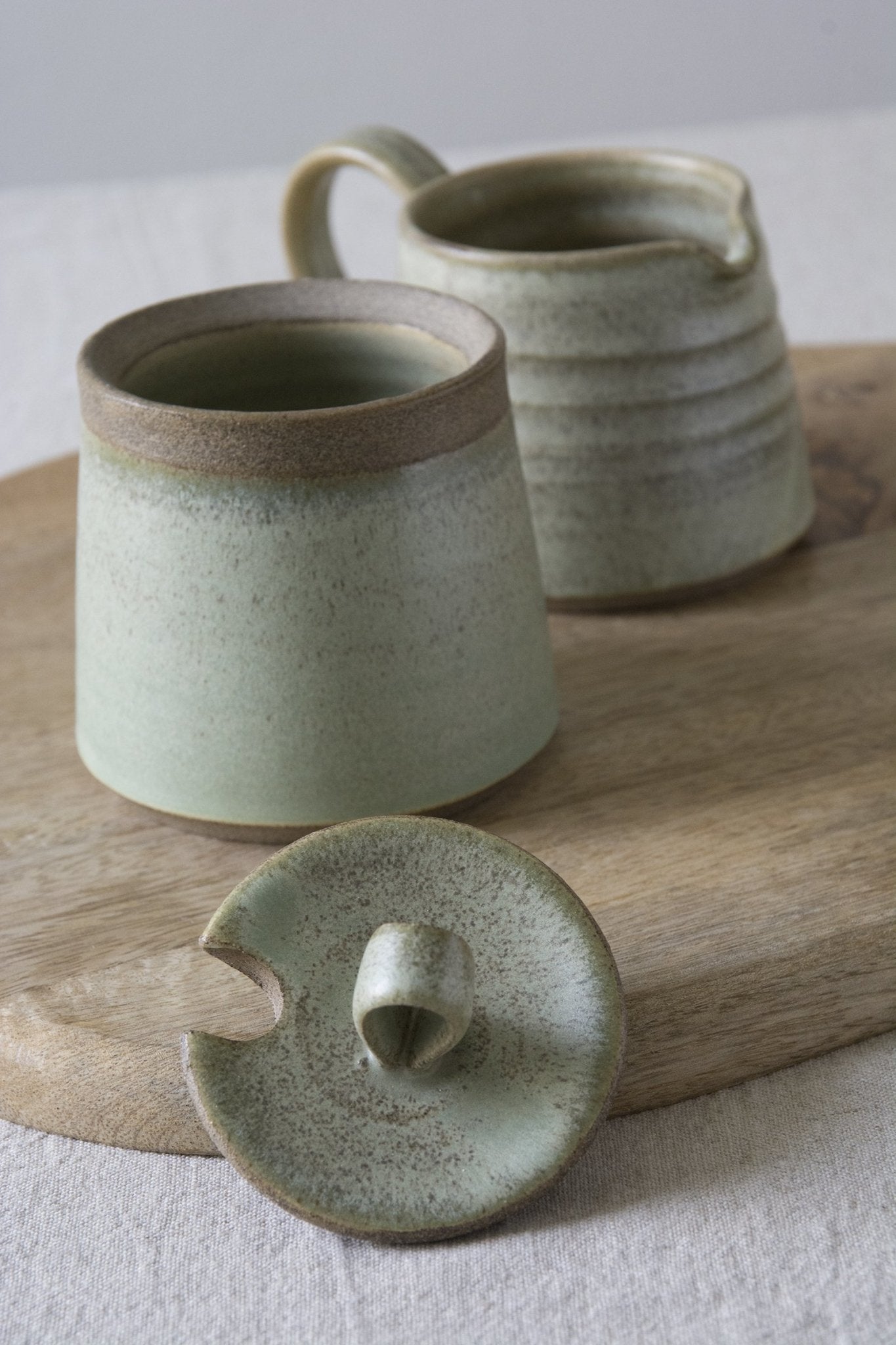 Green Sage Pottery Sugar Bowl and Creamer Set - RAMIREZ ZANOTTY - Sugar Bowl set