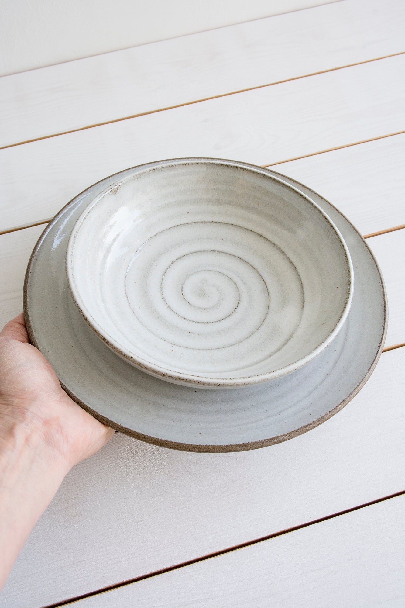 Pottery Dinnerware, 1 Place Setting, Main Course Plate and a Pasta Bowl - RAMIREZ ZANOTTY- plates