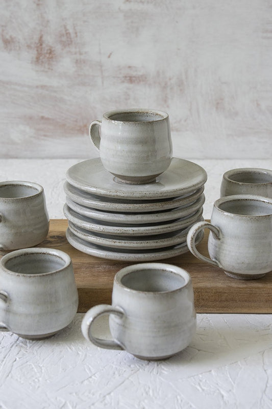 Set of 6 Pottery Espresso Cups in White - RAMIREZ ZANOTTY - cup